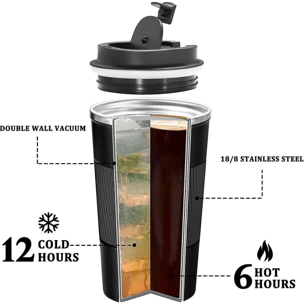 Kaffe-Resemugg, 500 ml Dubbelväggig Isolerad Vakuum-Kaffe-Tumbler med Läckagesäker Vändbar Isolerad Kaffe-Mugg, För Varm och Kall Vatten, Kaffe och Te