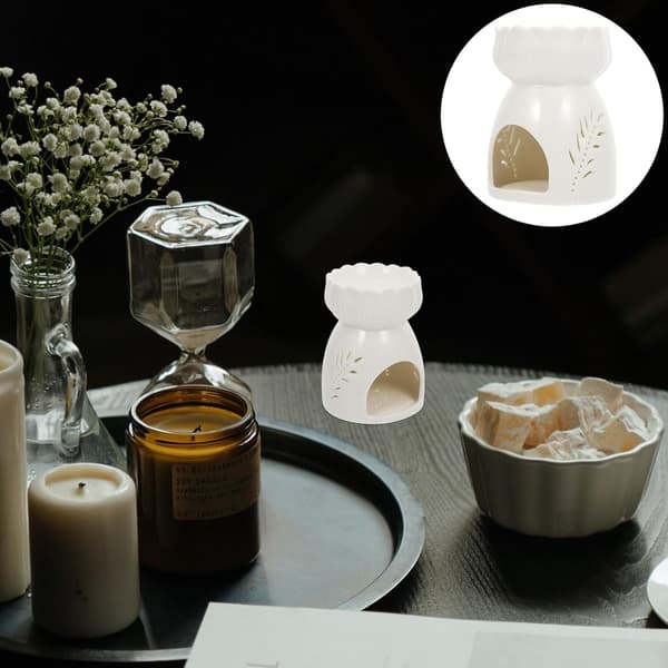 Keramisk Aromaterapi Brenner Hvit Bladdesign Aroma Telys Ovn