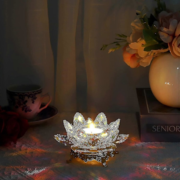 Kristall Lotus Tealjusstake Lotusblomma Önske-Ljusstake