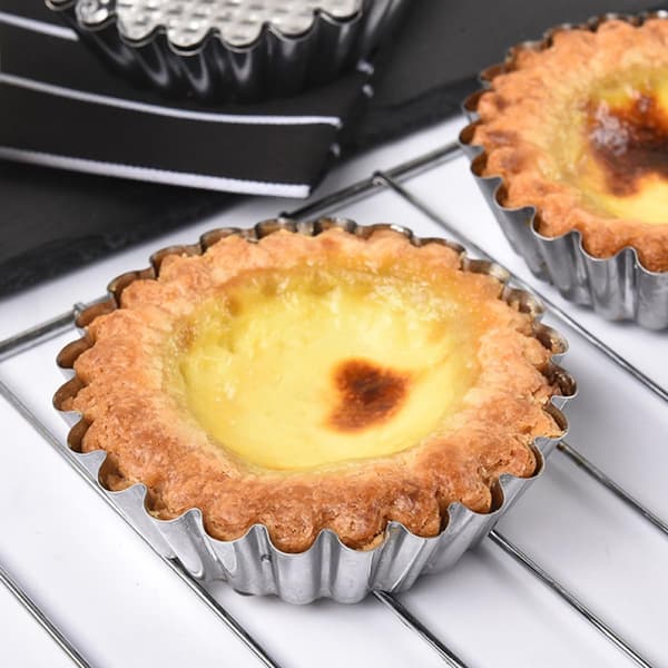 16 stk. terteformer i rustfritt stål med riflet kant, eggeterter bakekopper, gjenbrukbart DIY-bakeutstyr