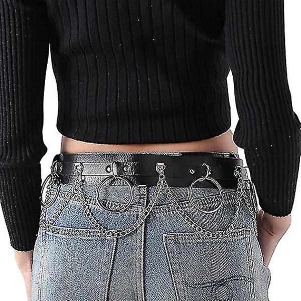 Punkbälte för kvinnor med metallkedja Skinny Pu-lädernit Dubbat klippa midjebälte för klänning Jeans 1 st svart