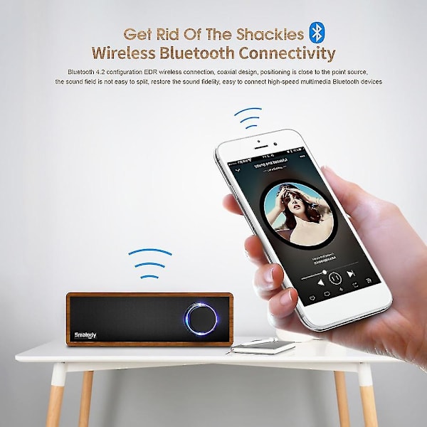 Smalody Træ Retro Bluetooth Højttaler Mini Trådløs