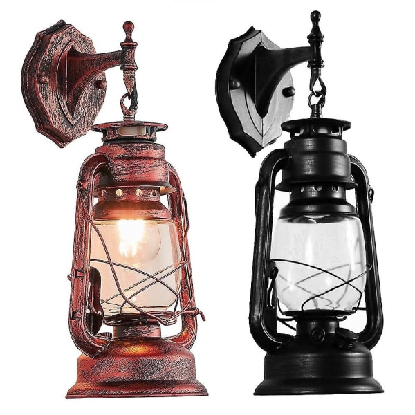 Country Style Lantern Wall Lamp Retro Glass Shade Light