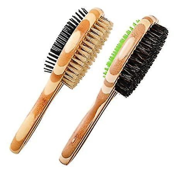 2-pack Dubbelsidig Hundborste Bambu Husdjursmassage Badborste