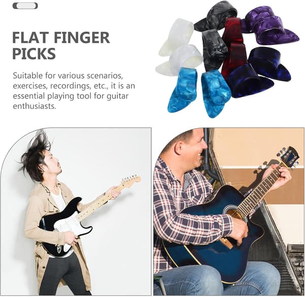 12 st gitarrtumplektrum och fingerplektrum för akustisk gitarr, banjo, ukulele och harpa