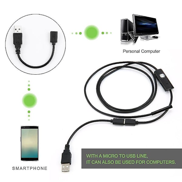 6 LED 5,5 mm Linse 720p Endoskop til Android Vandafvisende