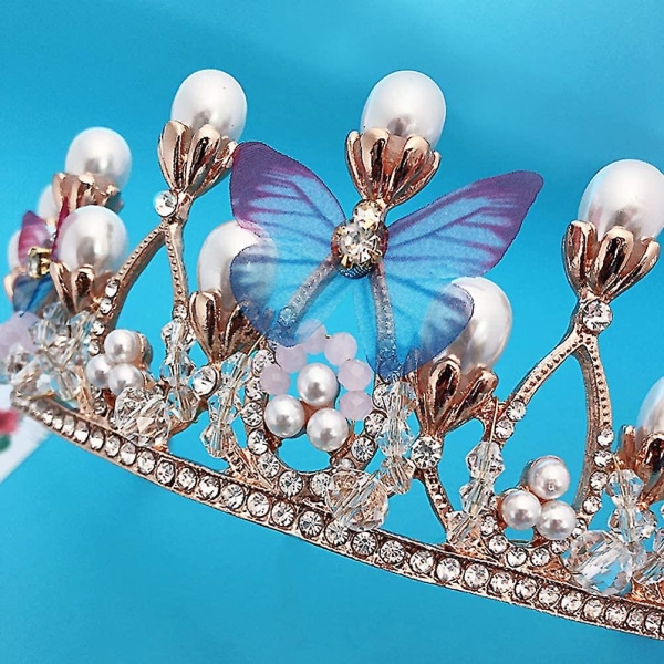 Flickor Crown Bridal Crown Pearl Butterfly Tiara Pannband Bröllop Hår Smycken Crown Party Tiaras