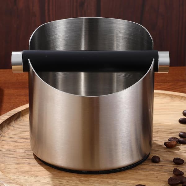 Kaffebankeboks Kaffepulver Dump Bin Rustfritt Stål Sklisikker med Rengjøringsbørste