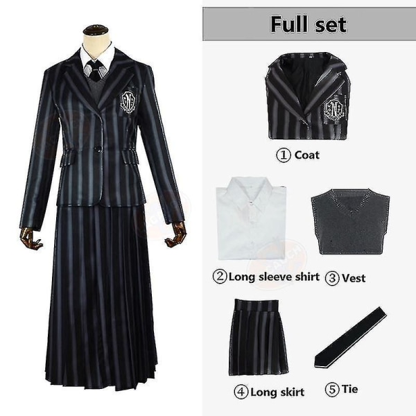Onsdag Addams The Addams Nevermore Costume Uniform Suit Set Kvinnliga kläder M Style 4