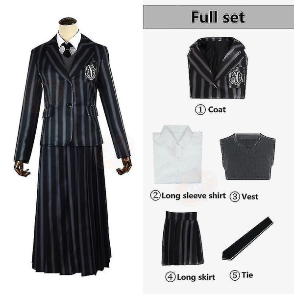 Wednesday Addams The Addams Family Nevermore Kostym Uniform Set Kvinnokläder M Style 4