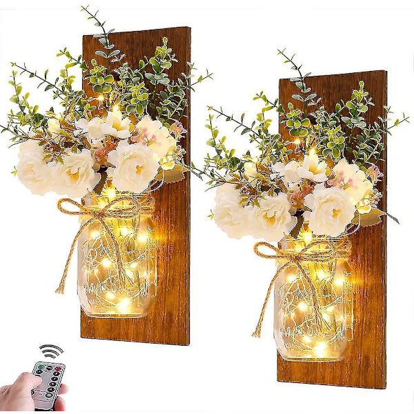 2 stk Rustikk Vegglampe med Mason Jar