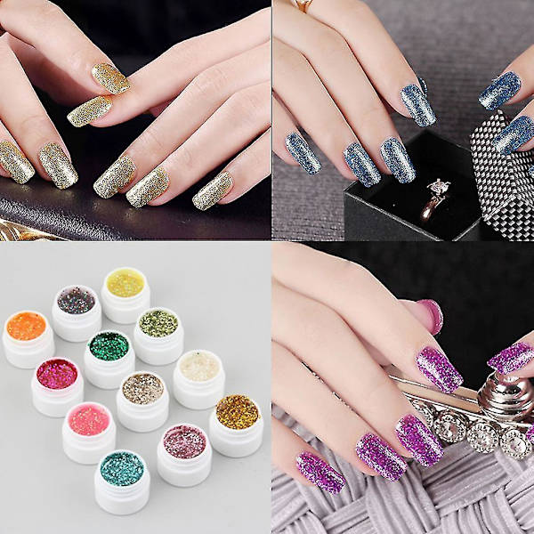 12 stk Transparent Glitrende Solid UV Gel Forlengelse Neglekunst
