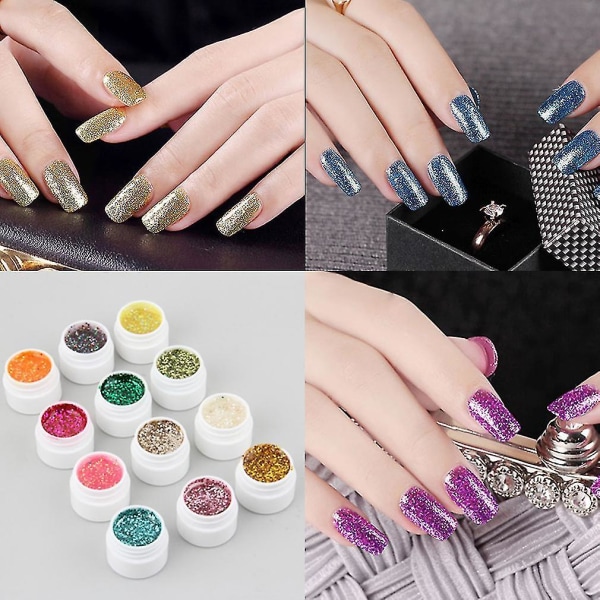 12 stk. Transparent Glitrende Solid UV Gel Nail Art