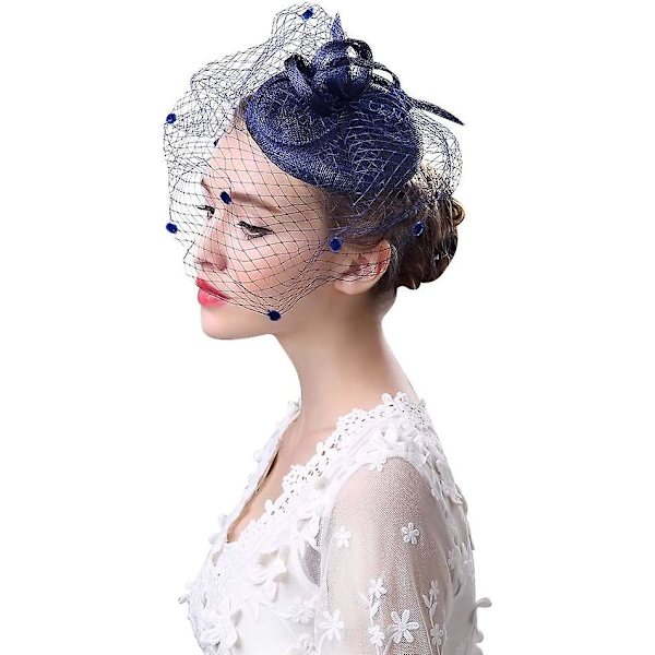 Hatt med slør for kvinner, fascinatorhatt til bryllup, fest, pillboxhatt, bowlerhatt, mini topphatt