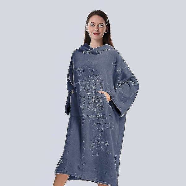 Surf Cape Omklädningsrock, Super Mjuk Badrock Omklädningshandduk Med Fickor Och Huva För Utomhus Inomhus blue