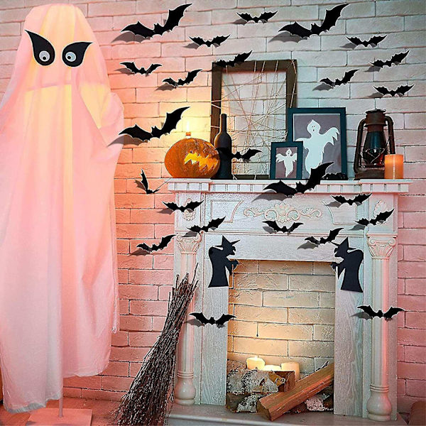 Halloween-seinäkoristeet 3D-hämähäkkitarrat Musta 60 kpl