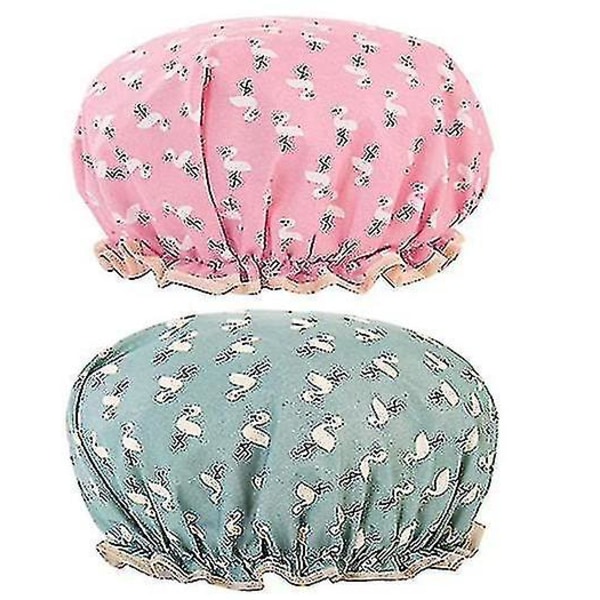 Shower Caps 2 Pack Waterproof Double Layers Elastic Flamingo