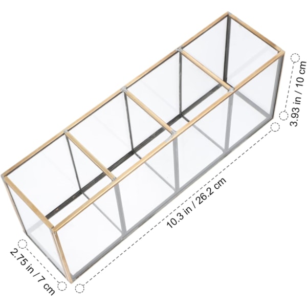 Makeup Opbevaringsboks 4 Sektioner Glas Bordplade Organizer Stilfuld Kobberkant til Kosmetik