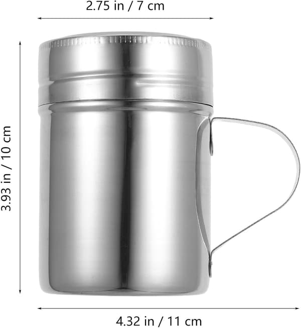 Pulverstrøer i rustfritt stål med håndtak, middels 304-materiale for mel og kaffestøving