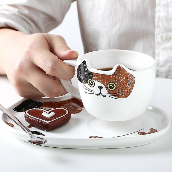 Sød kat keramik kaffekrus sæt dyrekrus med bakke