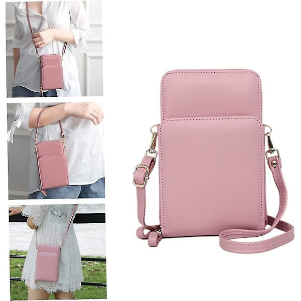 Crossbody Mobiltelefonpung PU Læder Skuldertegnebog Aflang Messenger Håndtaske Pink Messenger