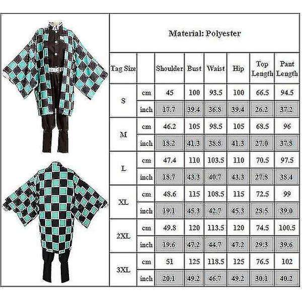 Demon Slayer Kamado Tanjirou Kimonoasu - Anime-asu Fancyskostyymi Roolipeliasu 2XL