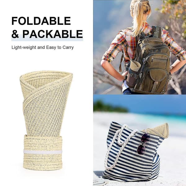 Solhat, Bredbremmet Halmstrandhat Til Kvinder, Foldbar Og Pakkebar Hestehale Solhat Visorbeige