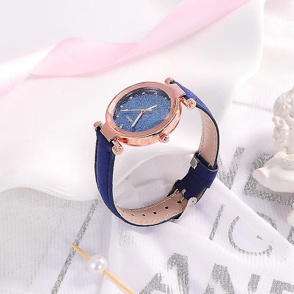 2 stk Stjerneklar Himmel Design Kvinne Klokke Mote Kvarts Klokke Glitrende Armbåndsur (Rød og Blå)