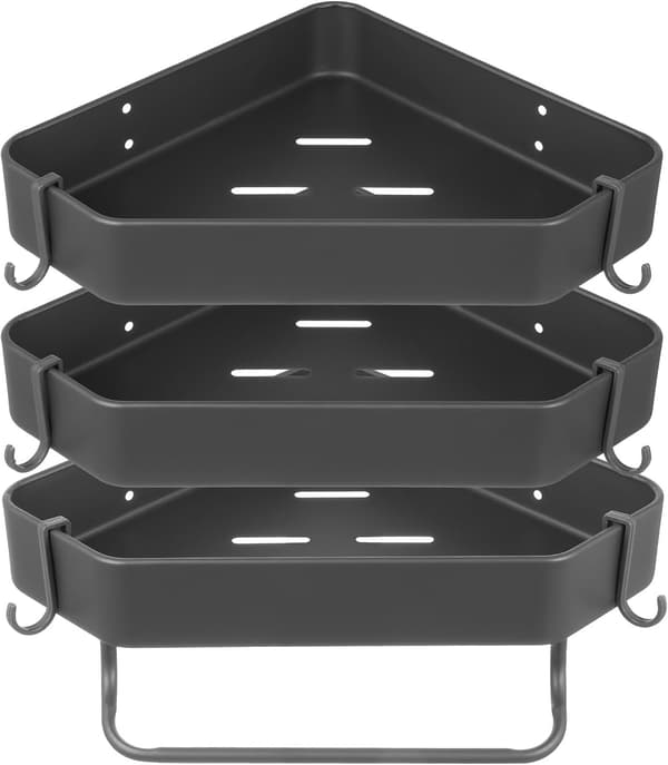 Duschhörnorganisatör Aluminiumlegering Triangulär Hylla med Krokar Robust Konstruktion