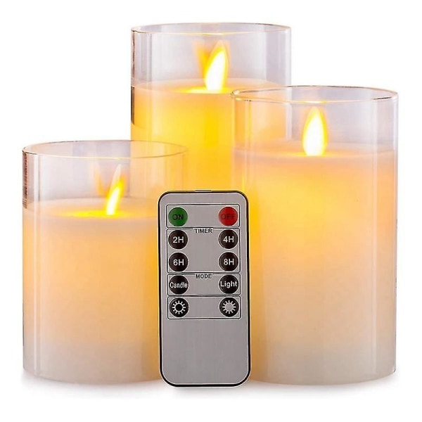 Fjärrkontroll Flameless Candle Pillar Wax Electric Glas Timer Set