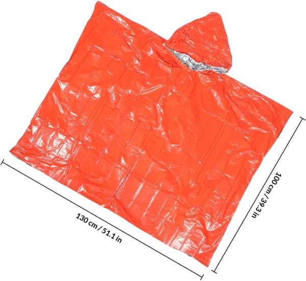 Nødorange regnponcho til voksne med reflekterende striber