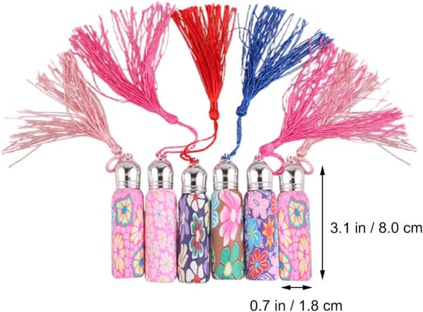 6 st 10 ml parfymflaskor i polymerlera med tofs, läckagesäkra påfyllningsbara sprayflaskor