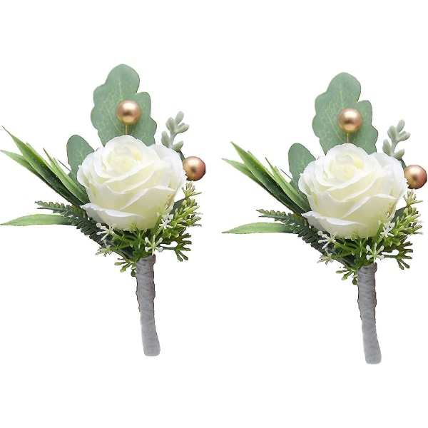 2 stk bryllup boutonniere til brudgom og bedste mand jakkesæt dekoration roser knaphuller blomst 449f | Fyndiq