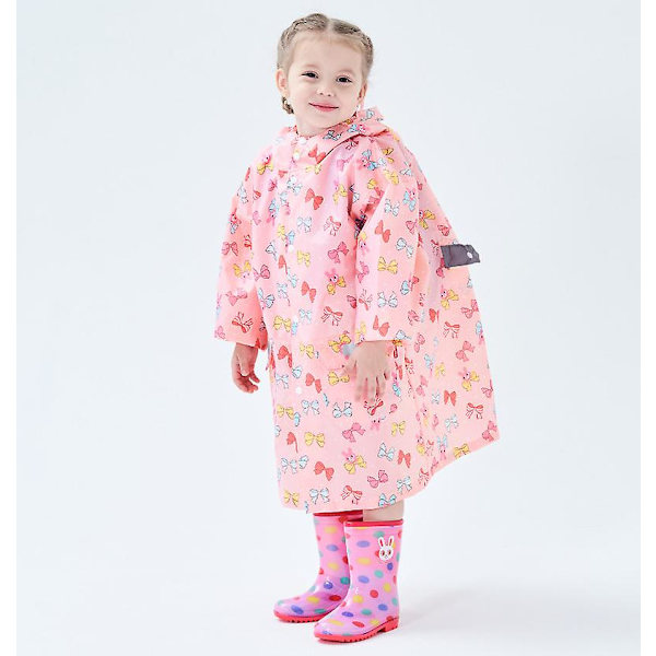 Barnregnkläder, 3D Cartoon Barn Regnrock Jacka Poncho För Pojke Flicka (Gul Bröd) Pink Bow S