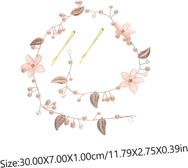 Blomsterhårbånd for brudehårtilbehør Bryllupshodeplagg Rosa blomster og langt blad design for brud bryllupsdag