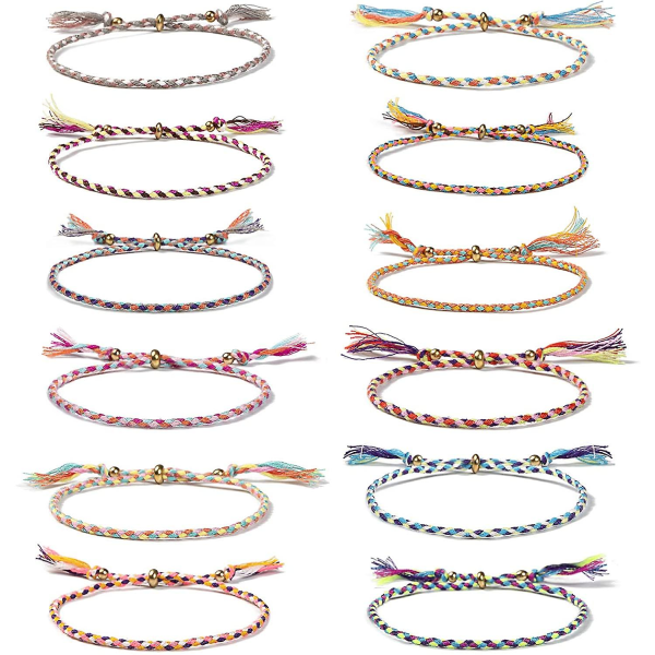 12 stk Wrap Friendship Braided Armbånd, Fargerike Håndlagde String Wrap Armbånd, Justerbare