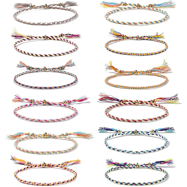 12 stk. Wrap Venskab Flettet Armbånd, Snor Wrap Armbånd, Justerbar