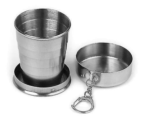 Hopfällbar Vattenkopp i Rostfritt Stål för Camping Utomhus 75ml Vikbart Set med Lock (1st)