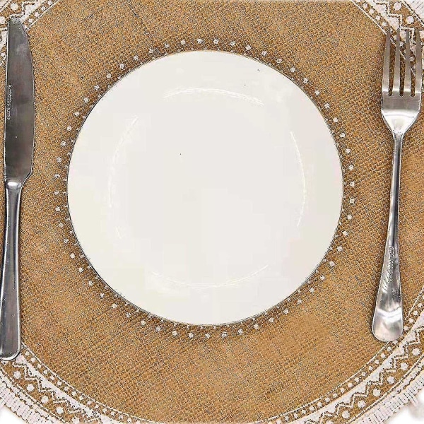 Pyöreät pöytämatot, 4 set , boho-kudotut juuttipöytämatot (valkoinen pallo)