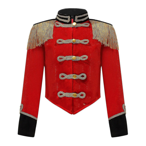 Barnflickor Cirkus Ringmästare Cosplay Kostym Halloween Fest Stå Krage Långärmad Toppar Fransar Pärla Epaulette Jacka Rock