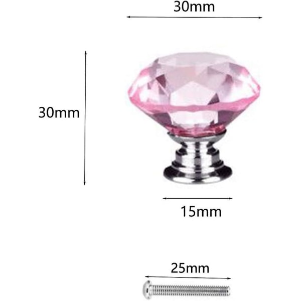 8 stk. 30 mm Diamantdørknapper, Krystallglass Diamantdørknapper med Skruer for Skap Skuffemøbler