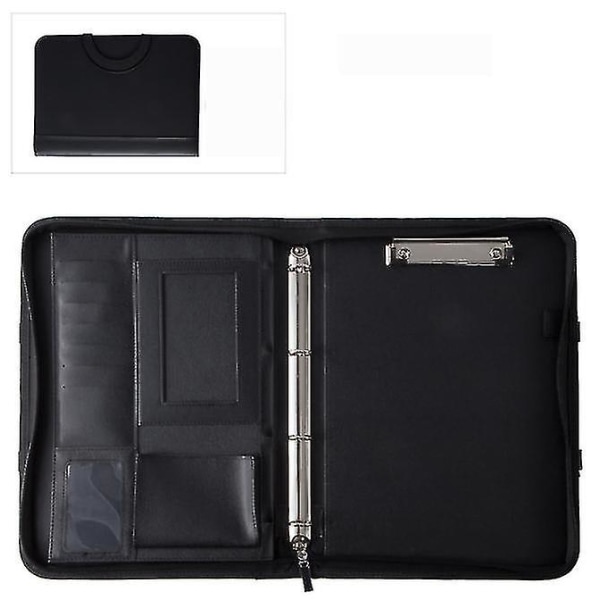 Business A4 lædermappe lynlåstaske Multifunktionel bærbar dokumentmappe black