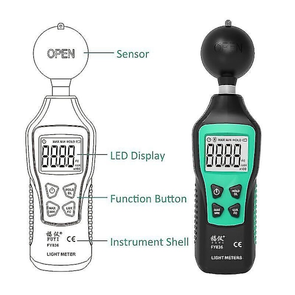 Digital Lysmåler 200.000 Lux Meter Lysstyrke Tester