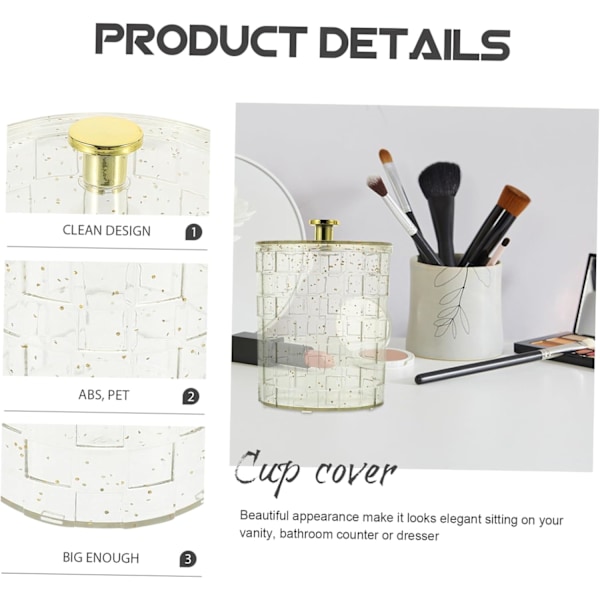 Stilfuld Guld Glitter Rund Vatpindskasse Hjem Skrivebordsorganisator Vatpindbeholder Elastisk Opbevaringskrukke Makeup Støvforebyggelse