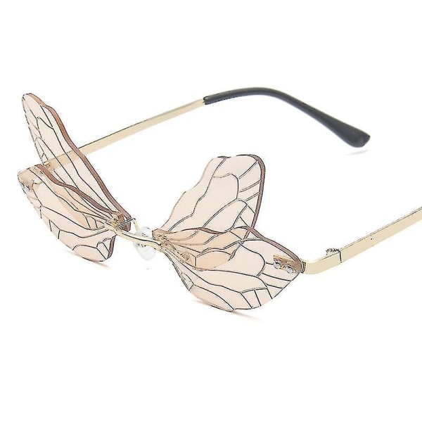 Dragonfly Rimless Solbriller Fairy Wing Shaped Rammeløs Uregelmessig Vintage Eyewear For Damer Menn Par