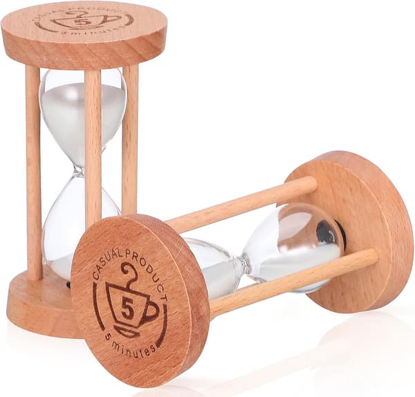 2 st 5-minuters vit sandtimer i glas med träram