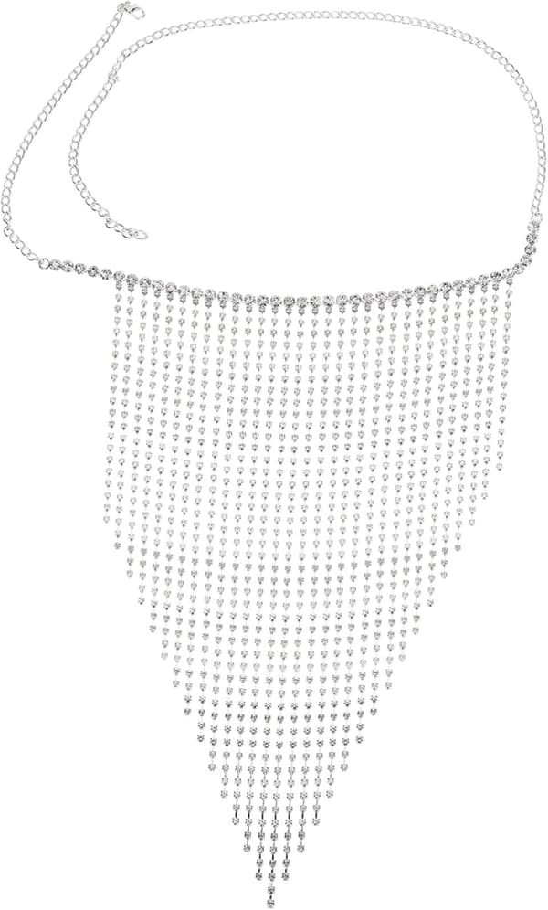 Sølv Rhinestone Kvast Maskerade Ansigtskæde til Kvinder Elegant Lang Vintage Stil Ansigtsmykke