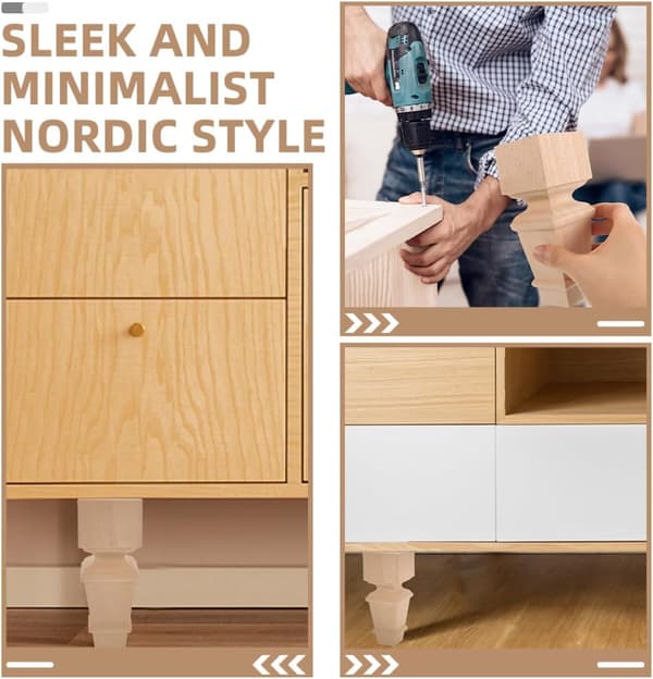 2 stk. træmøbelben til bord og kommode, beige massivt træ