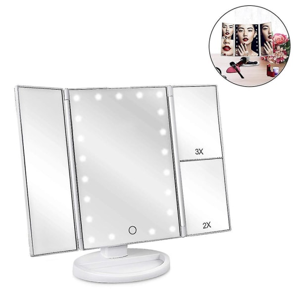 Makeup Spejl Med Lys 22led Makeup Spejl Med 2x/3x Forstørrelse White