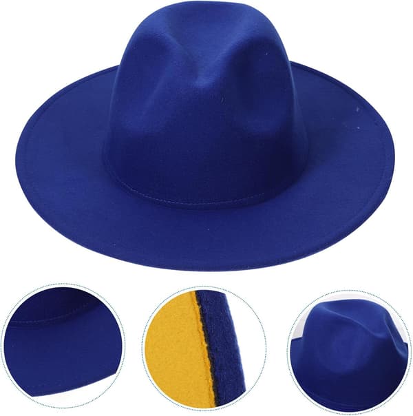 Tvåfärgad Fedora Hatt Klassisk Jazzmössa Bred Brätte Herrhattar Vintertillbehör Blå